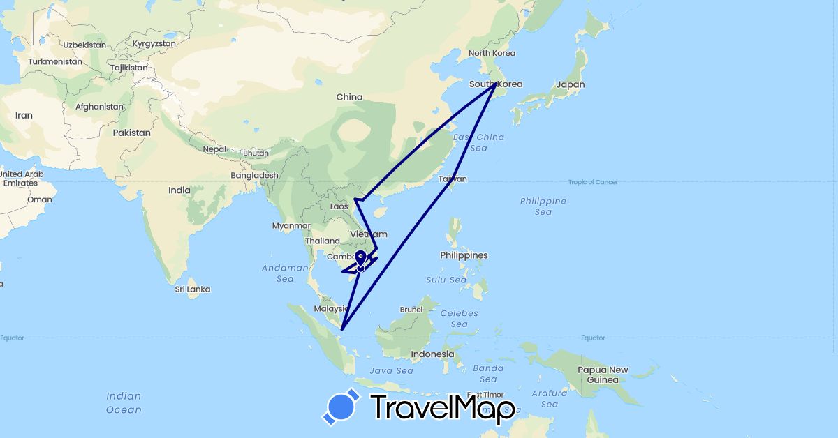 TravelMap itinerary: driving in South Korea, Singapore, Taiwan, Vietnam (Asia)